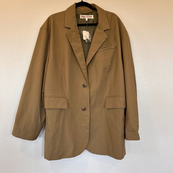 Free People Jackets & Blazers - Free People Bowie Tan Oversized Blazer Two Button Longline Jacket Womens Size L